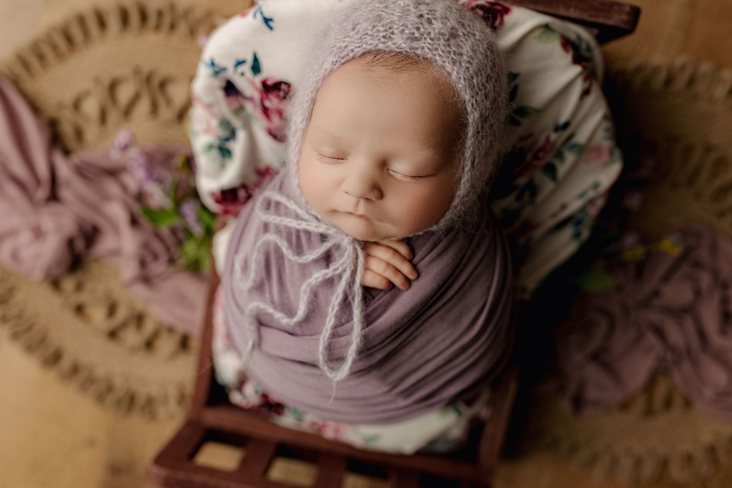 Bailey's Photography | Wheelersburg Ohio | Baby Photographer | Newborn Posed on Lilac Blanket