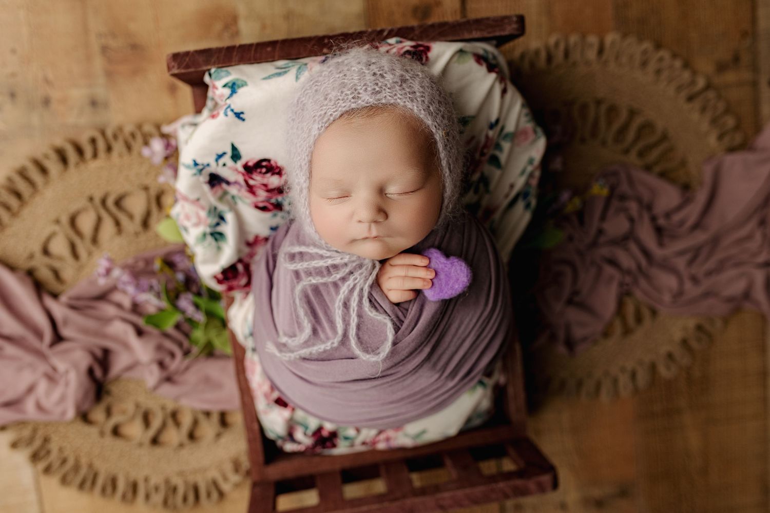 Bailey's Photography | Ironton Ohio | Baby Photography | Newborn in Floral Bonnet and Wrap