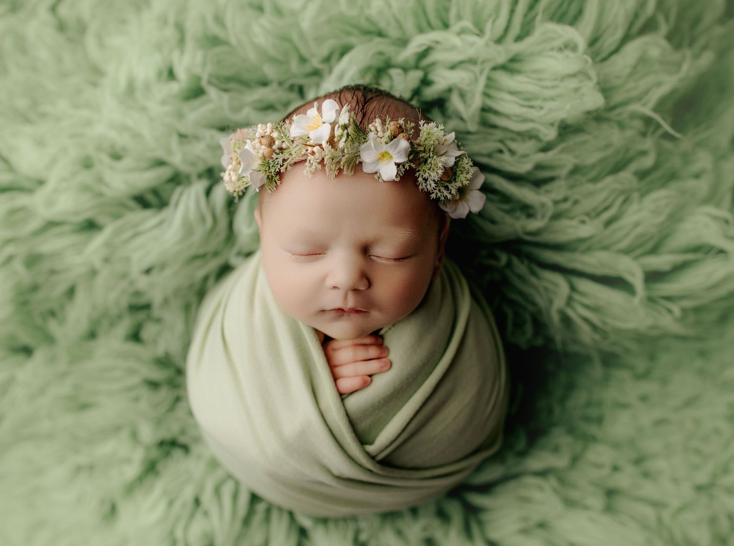 Bailey's Photography | Portsmouth Ohio | Newborn Photographer | Baby Girl Wrapped in Mint Green