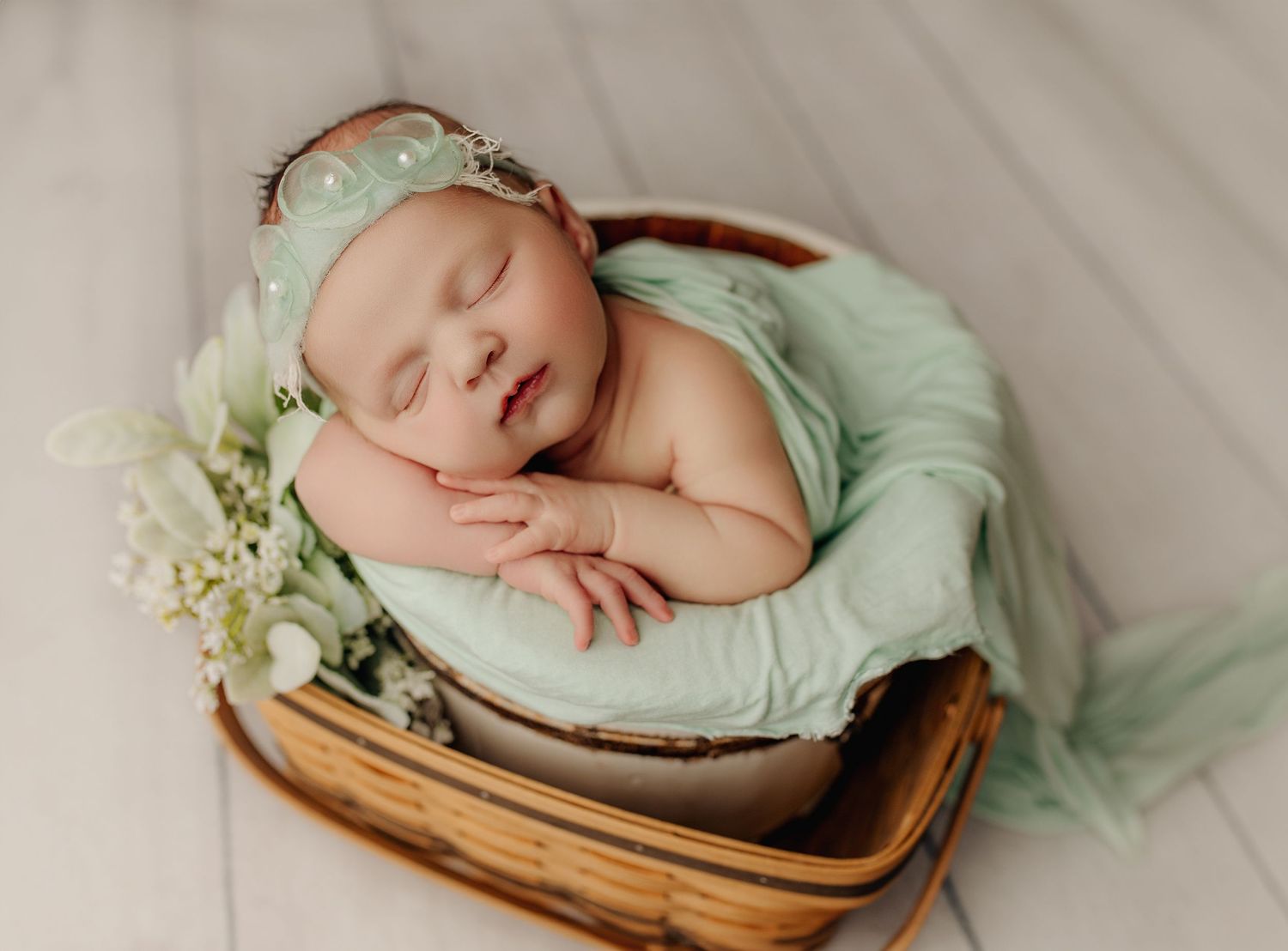 Bailey's Photography | Ashland Kentucky | Baby Photographer | Baby Girl Sleeping in Woven Basket