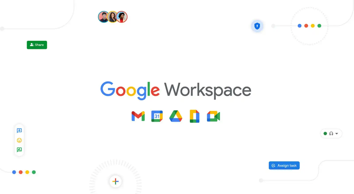 Google Workspace logo and app icons on white background with sign in button.