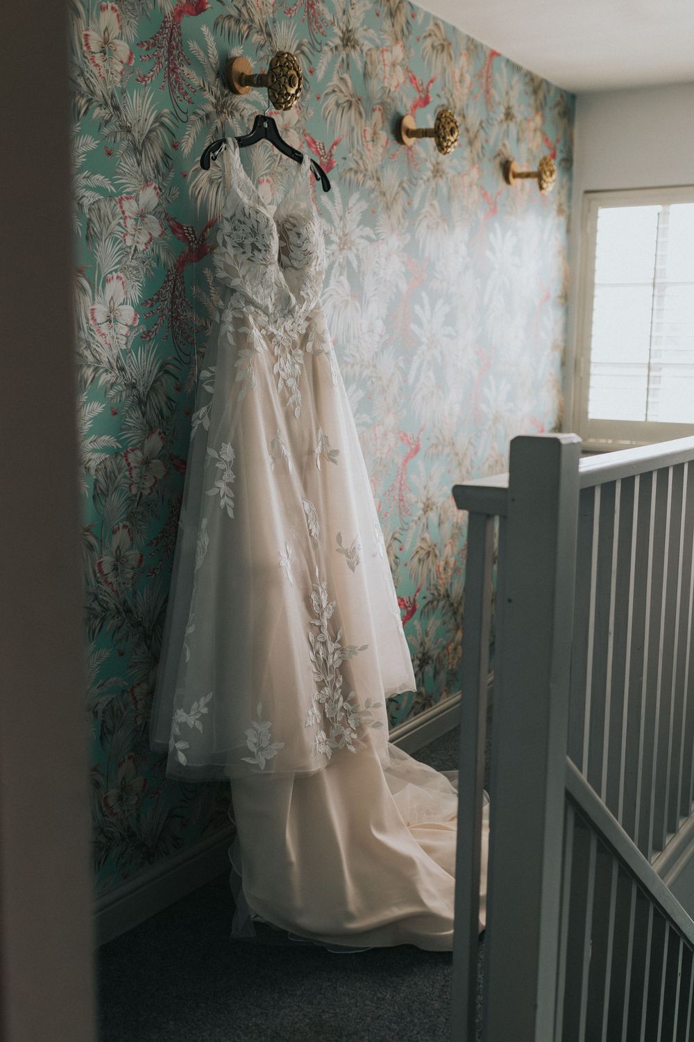 Larkspur lodge wedding photography bride bridal prep dress hanging
