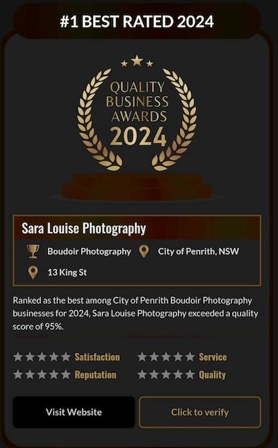 Quality business award badge for Sara Louise Photography in Penrith showing 5-star ratings for 2024.