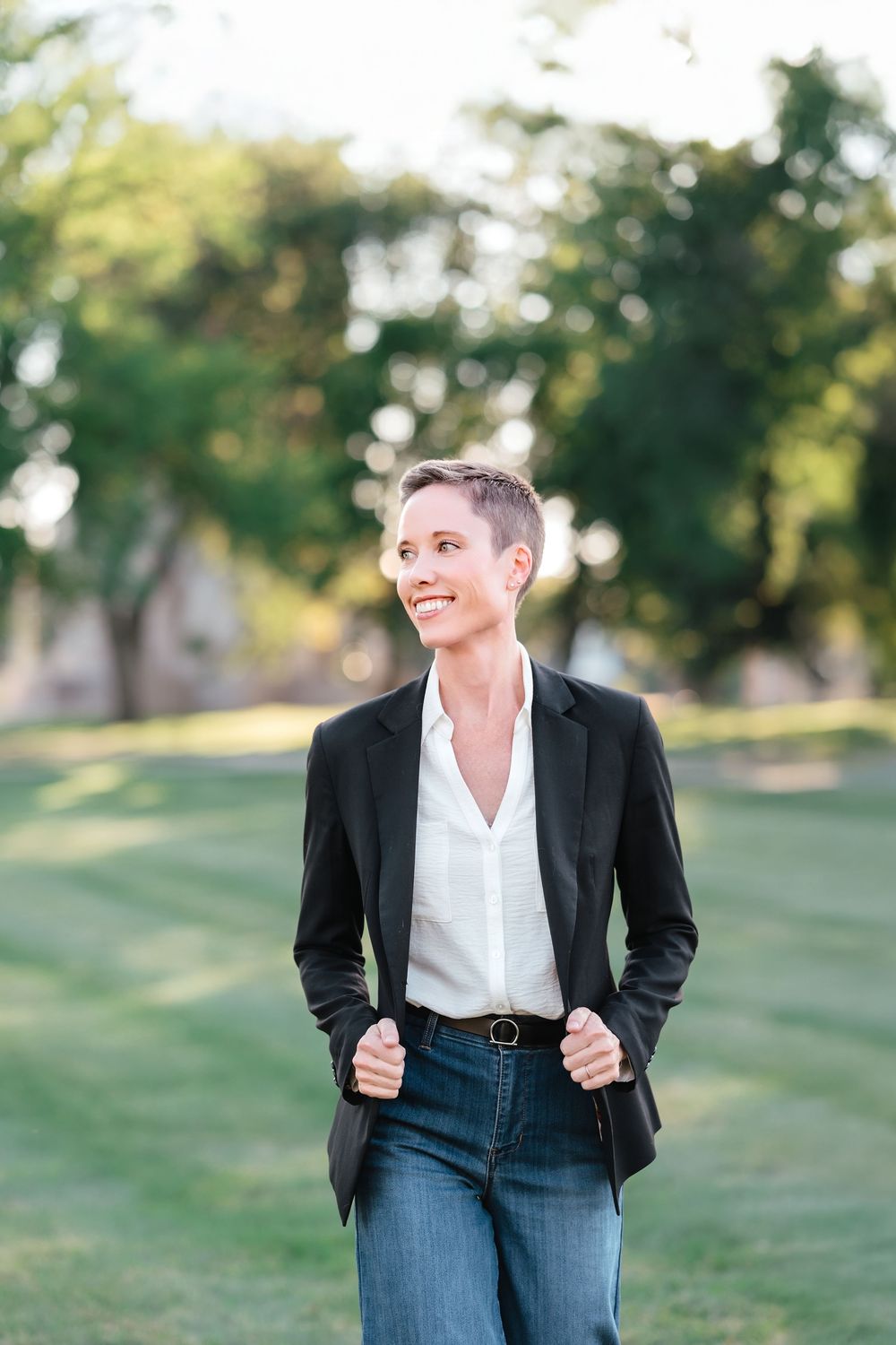 Professional outdoor headshot of a business woman in Brookings, South Dakota with clean, crisp edits.