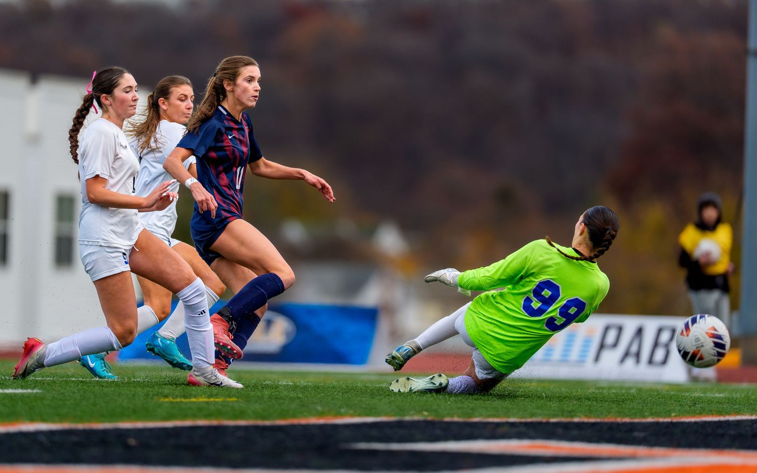 PIAA girls soccer championship game day action sliding goal shot, by Deanna Fox, SportsFox Photography, Hershey PA