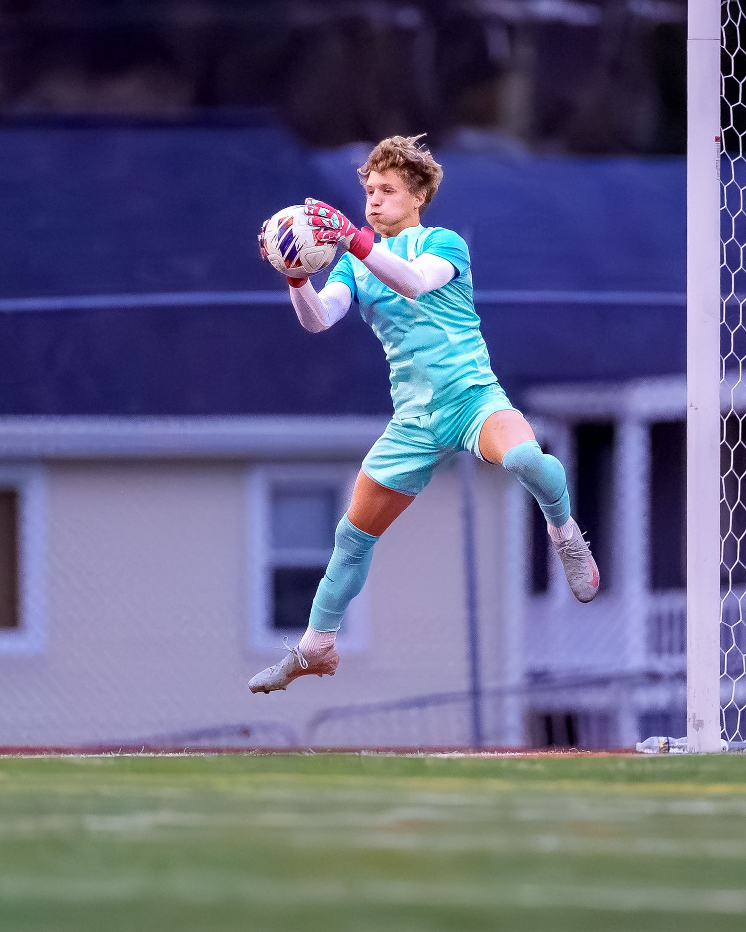 PIAA soccer championship goalkeeper jumping save game day coverage, by Deanna Fox, SportsFox Photography, Hershey PA