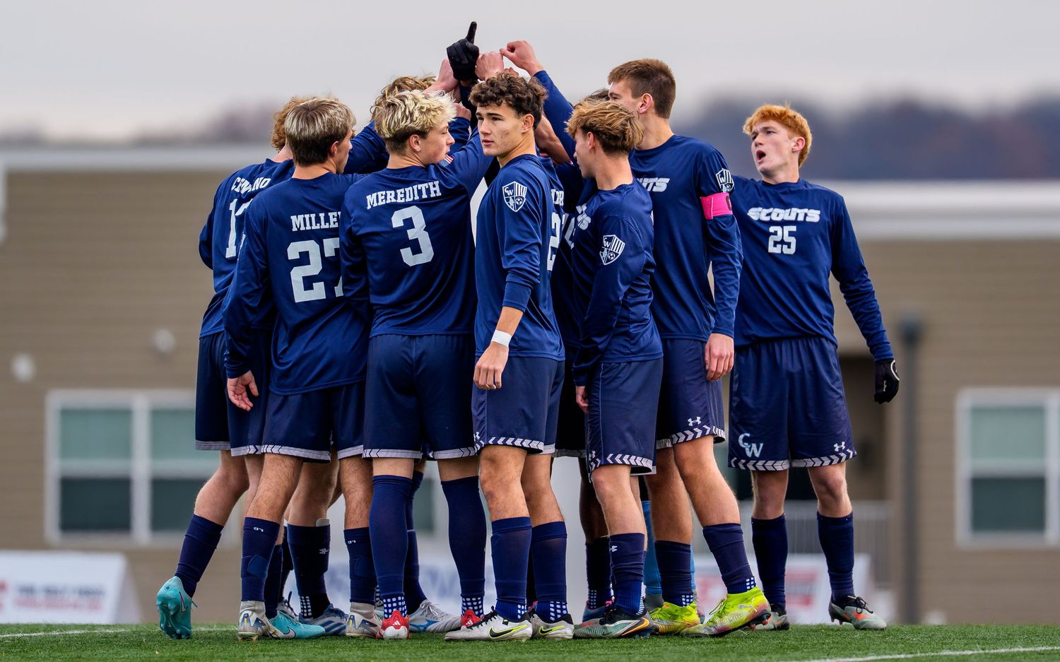 Conrad Weiser Scouts boys soccer team huddle PIAA championship coverage, by Deanna Fox, SportsFox Photography, Hershey PA