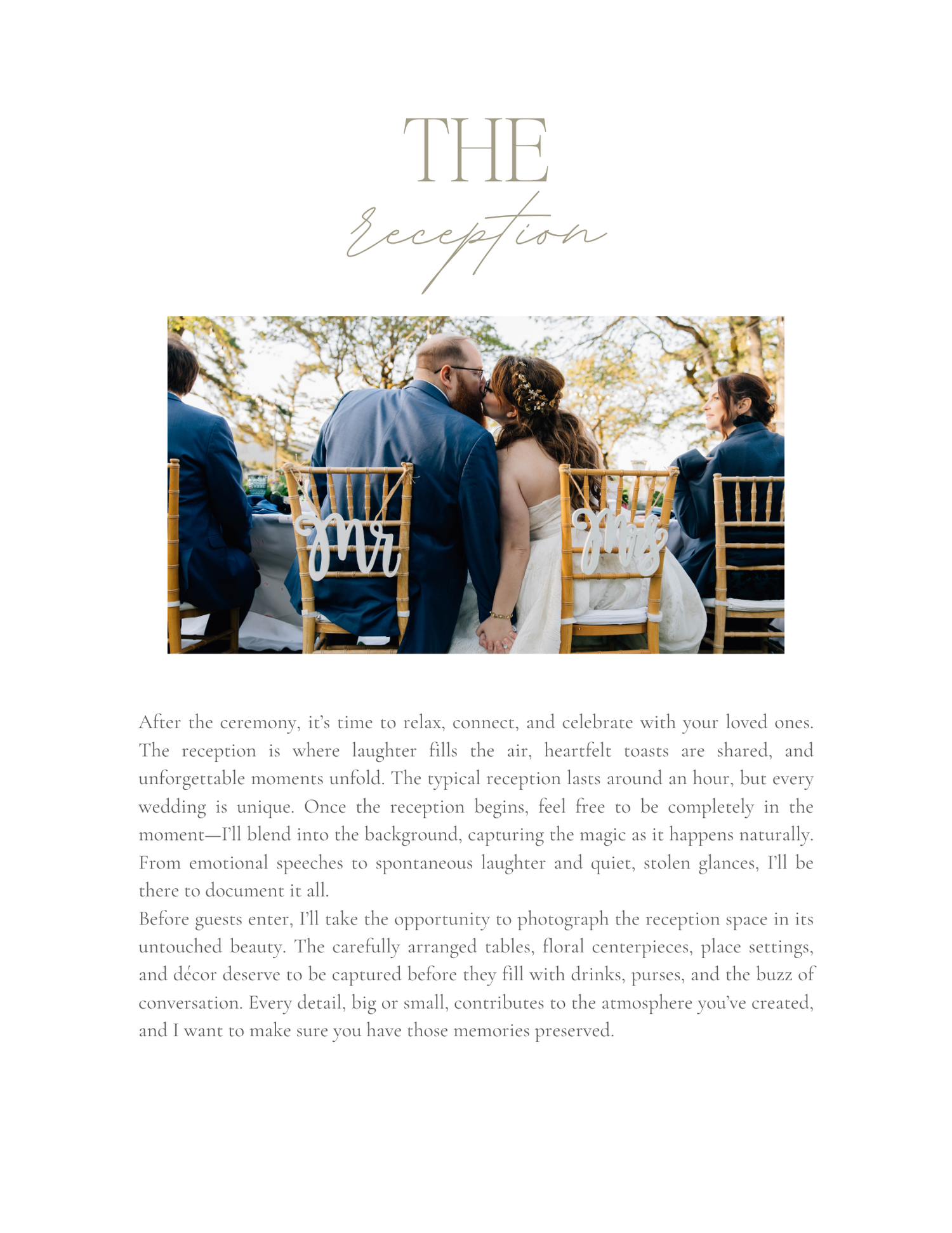 Wedding reception scene with bride and groom celebrating outdoors under blue skies with guests and floral decor.