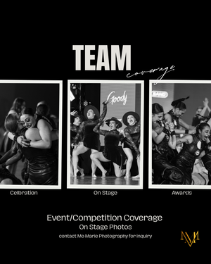 Mo Marie Photography team event and competition coverage showing dancers on stage celebrating and receiving awards.