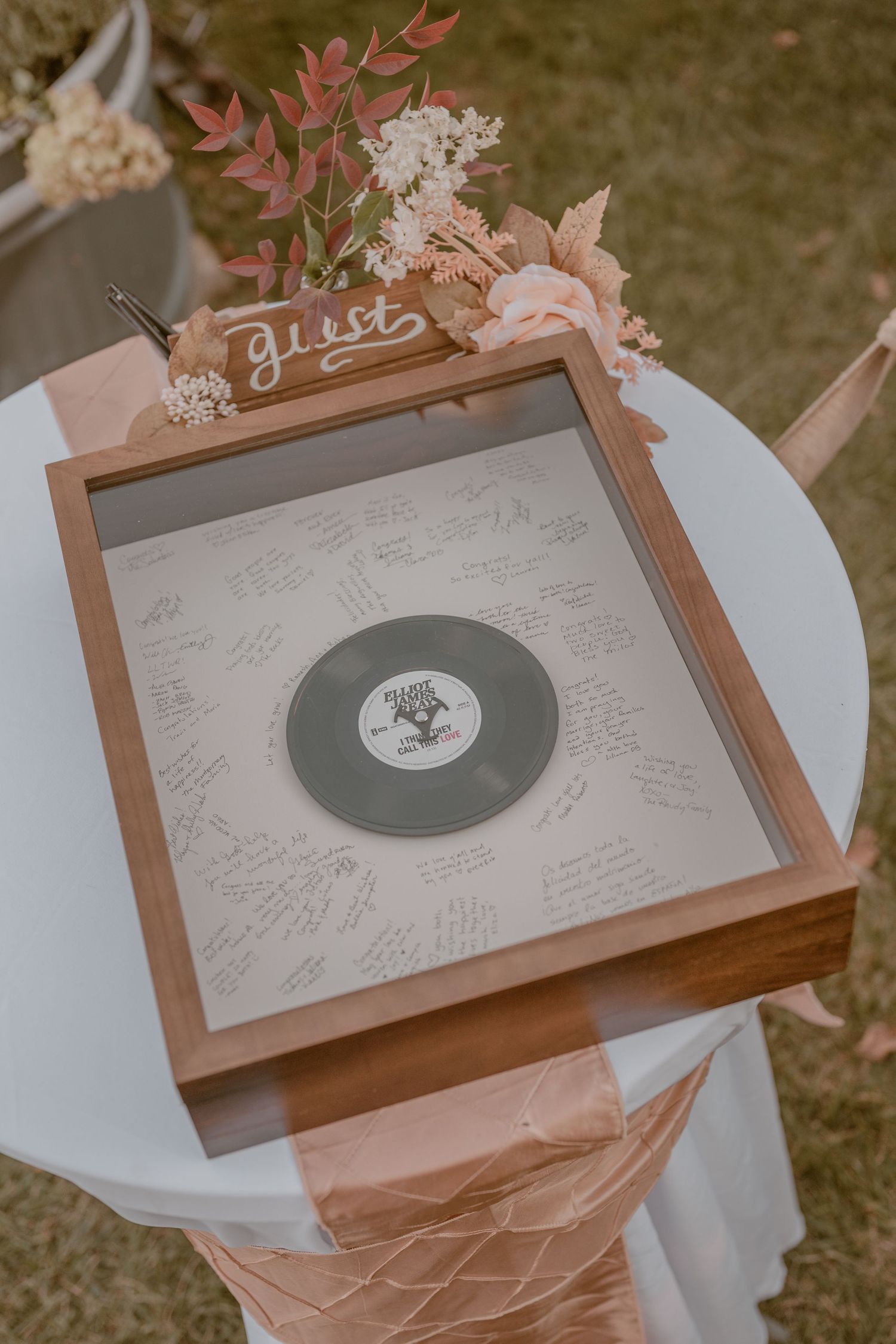 Reception record details at Gaie Lea, Staunton, VA, with florals, tables, candles, signage, greenery, captured in storytelling style