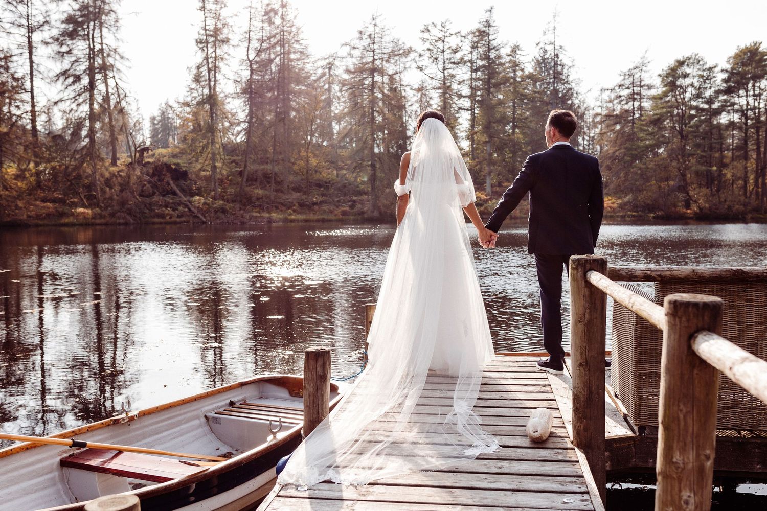 Couple outside Gilpin Hotel during an intimate Lake District wedding