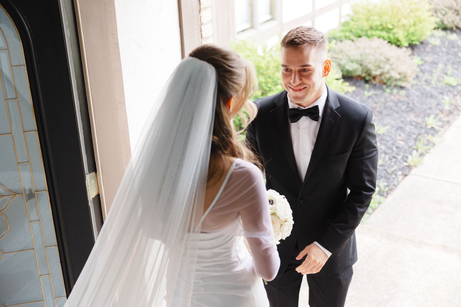 Bride and groom first look captured by Tom Forrest Photography from Hudson, Ohio.