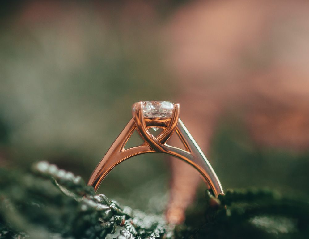 Detailed photo of a wedding ring in natural light.
