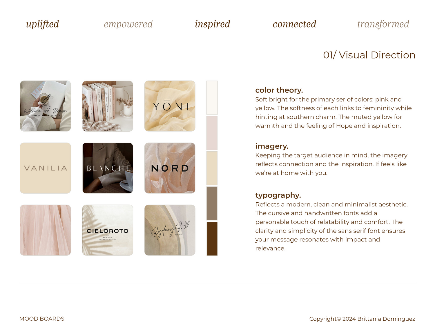 Clean and minimal visual direction presentation for a personal brand