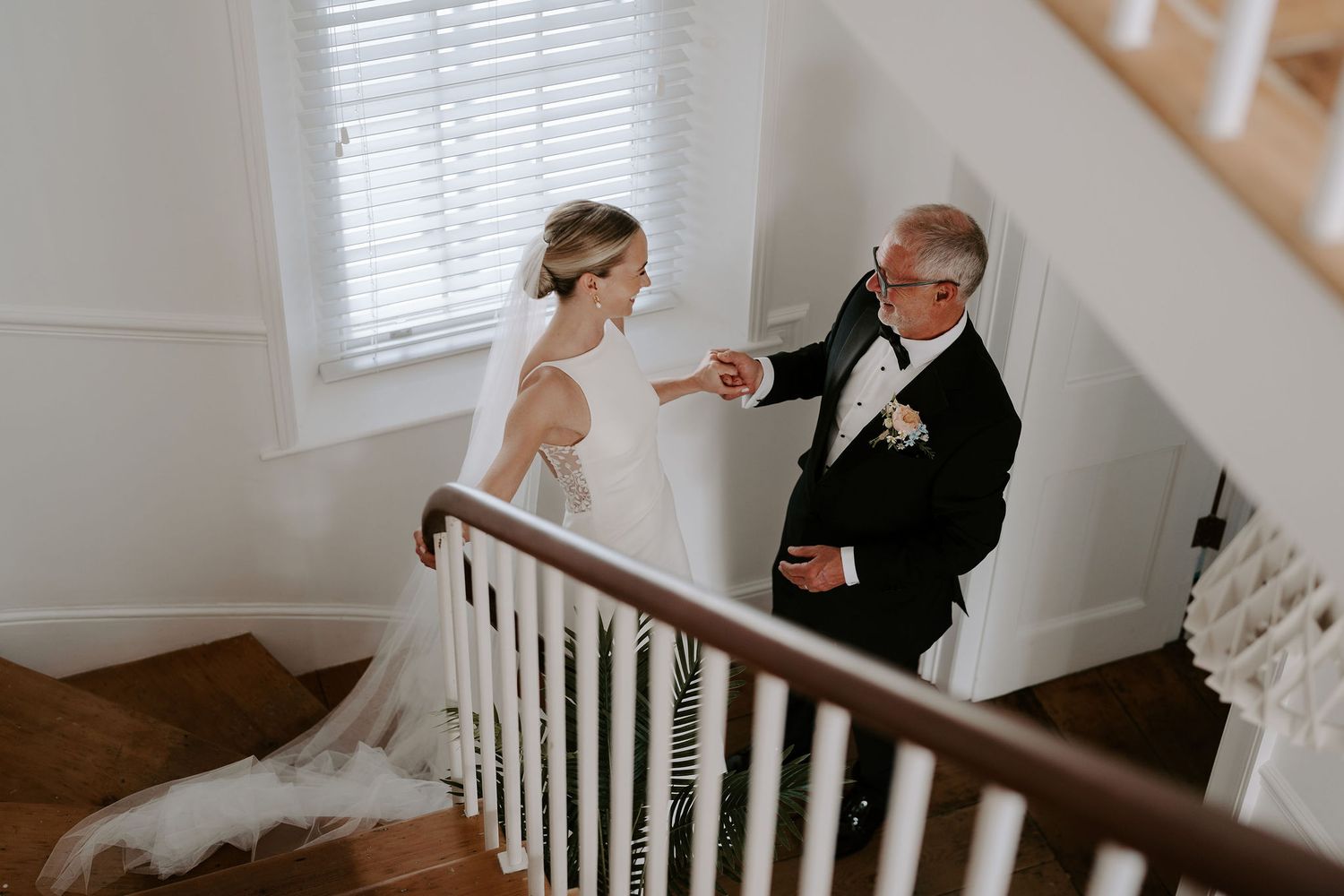 Tunnels Beach Wedding Venue in North Devon, Bride first look with dad
