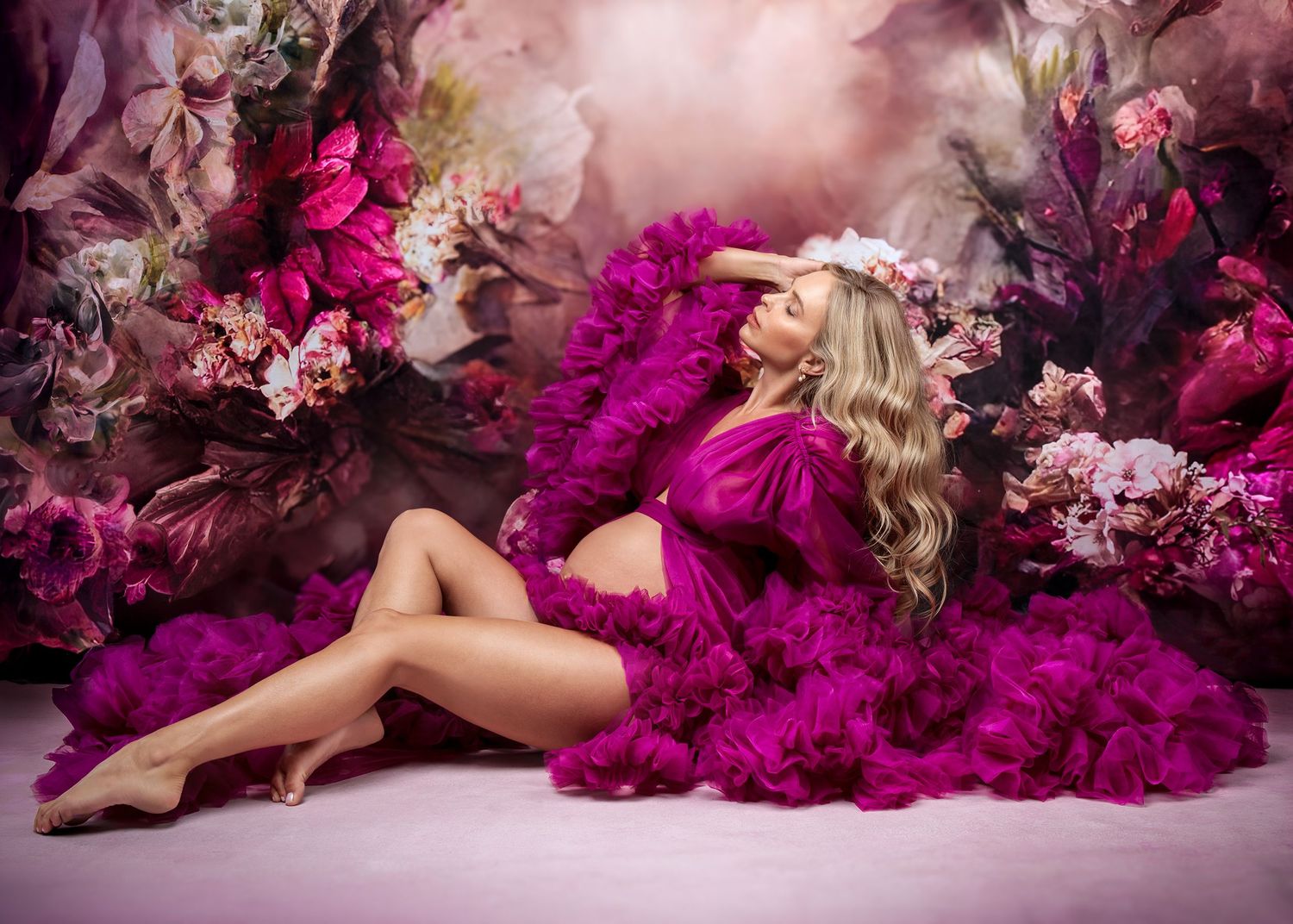 New magenta flower fabric backdrop for photoshoots