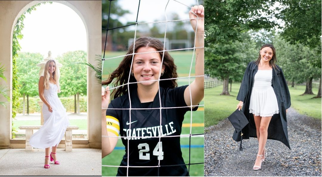 A montage of outdoor lifestyle photos showing people walking and posing in casual settings among greenery and pathways.