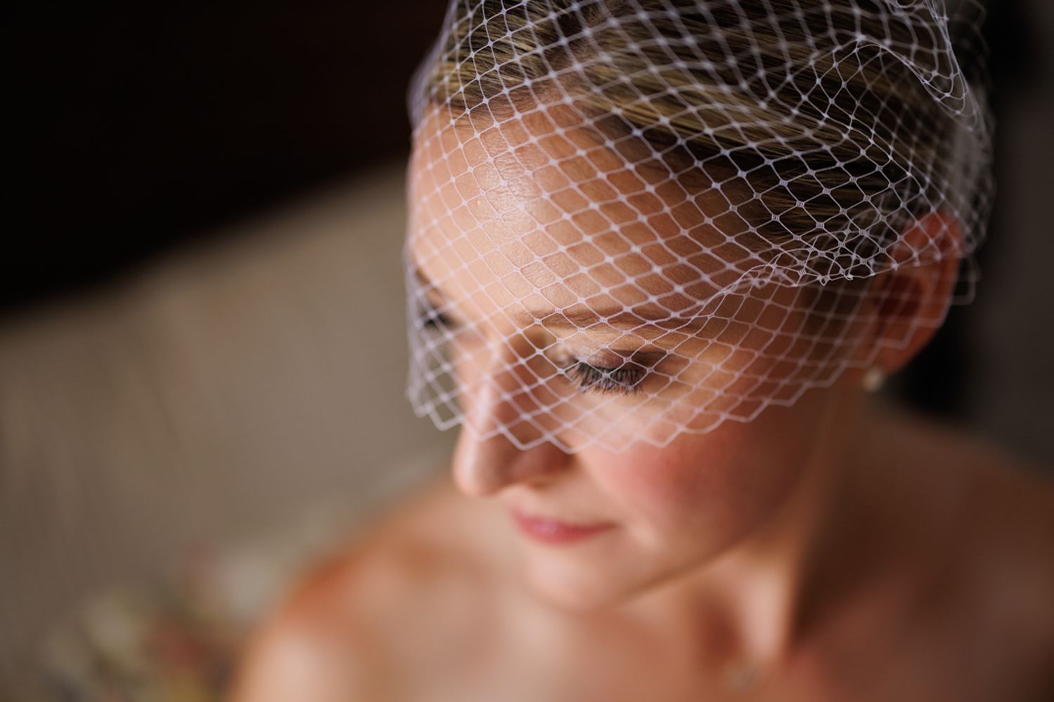 Close-up portrait with vintage birdcage veil.