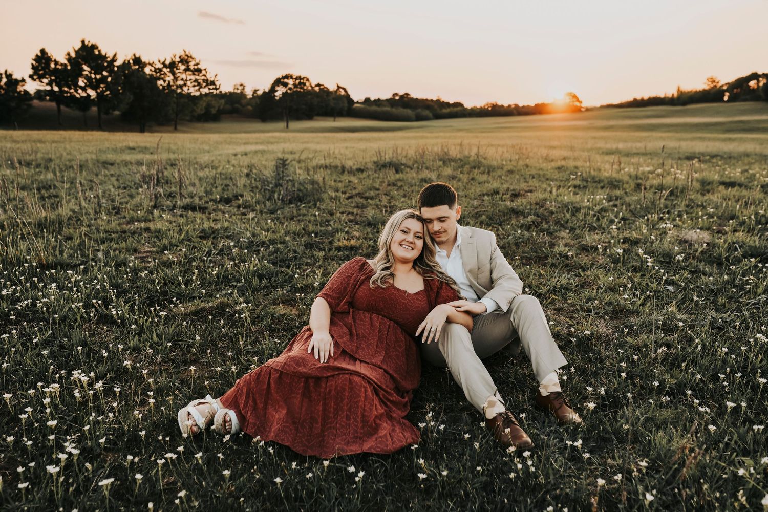 Outdoor engagement session in Flower Mound Texas at sunset.