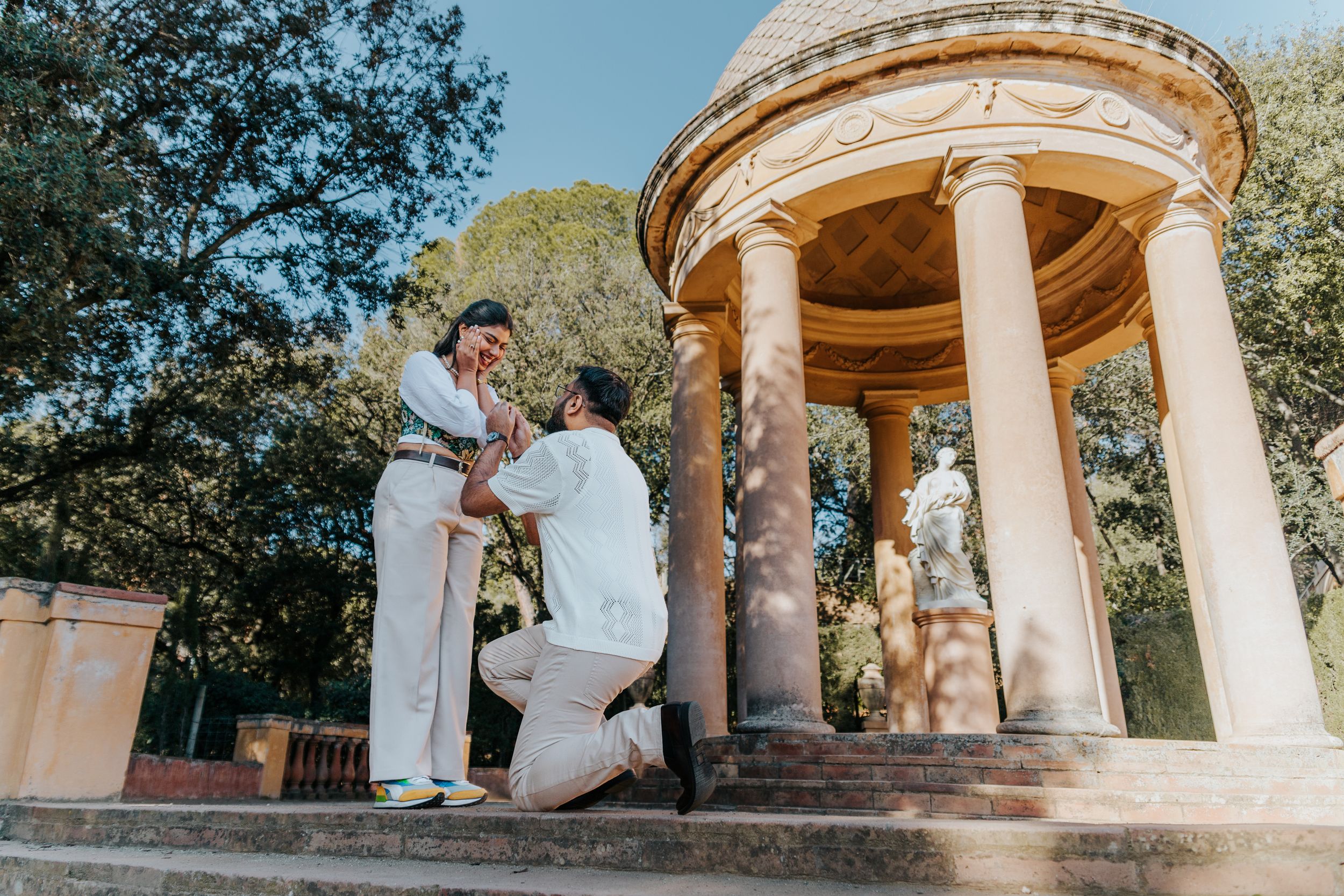 Emotional surprise proposal photoshoot for shy couple in Barcelona