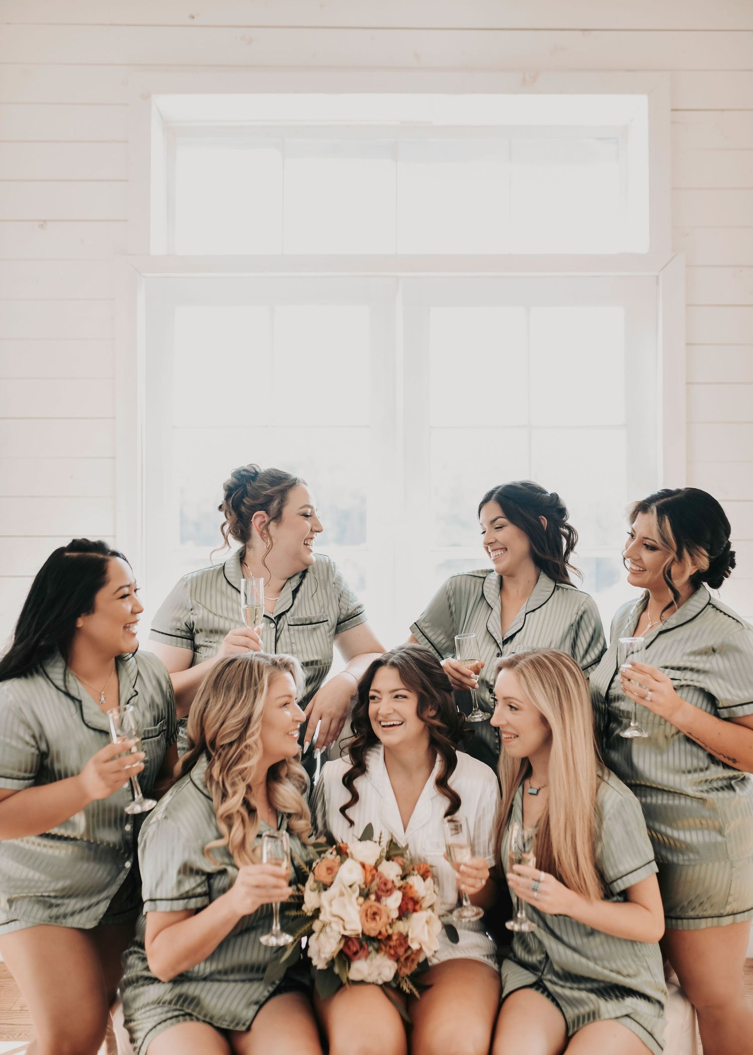 bridal party in matching pjs