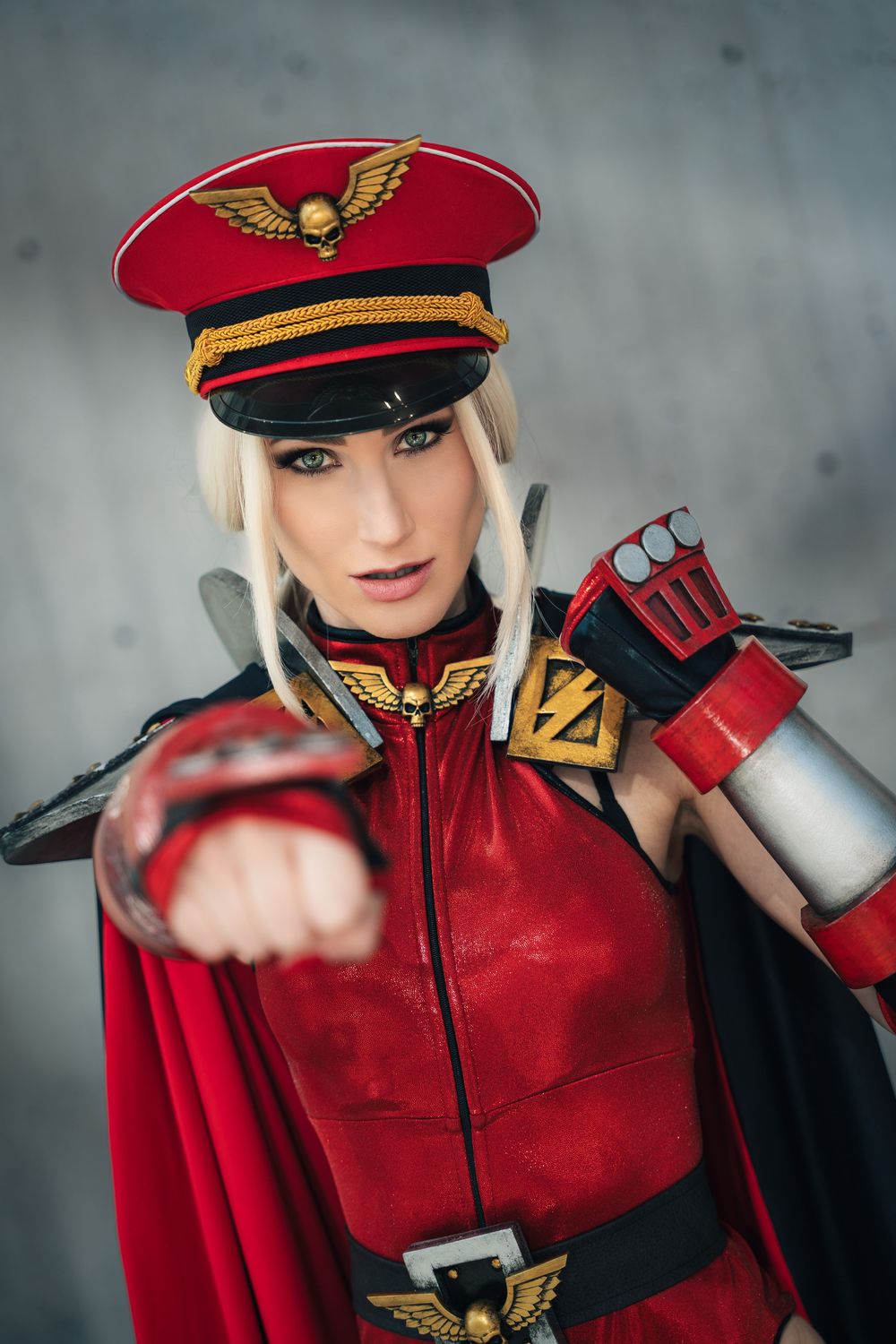 Cosplay portrait of Cammy Bison from Street Fighter.