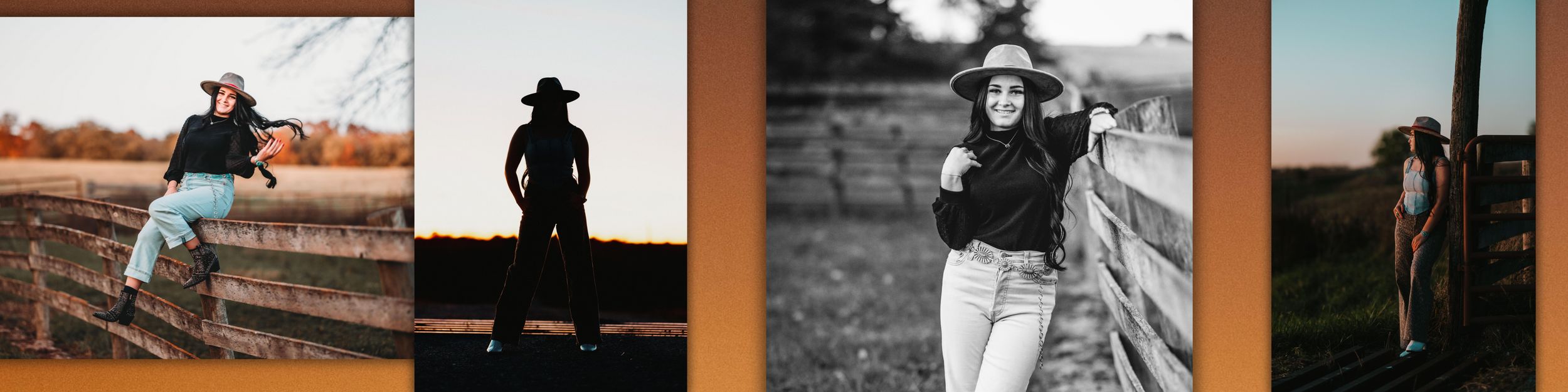 A series of black and white and color photographs arranged in a horizontal filmstrip layout showing outdoor scenes.
