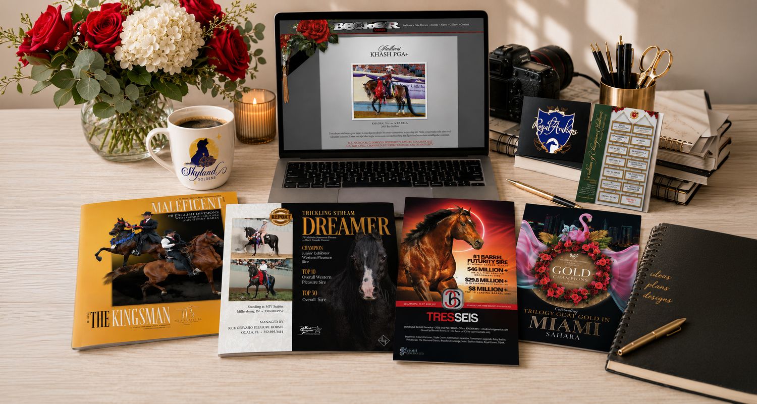 Collection of graphic design projects on desk