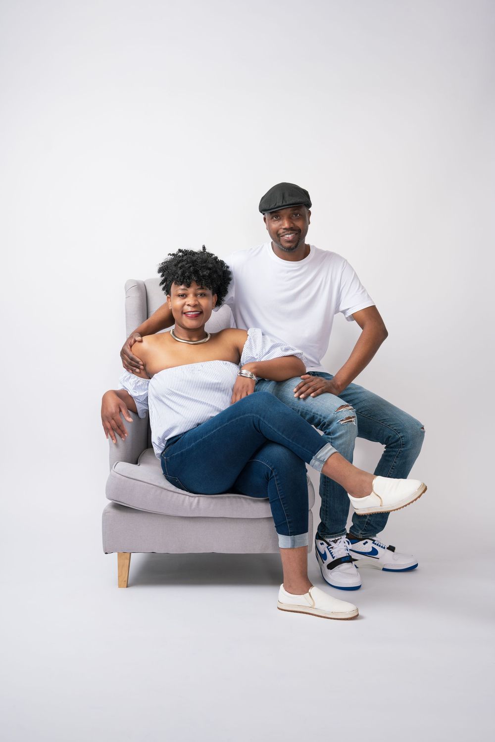 Elegant parents portrait session with timeless studio photography styling.