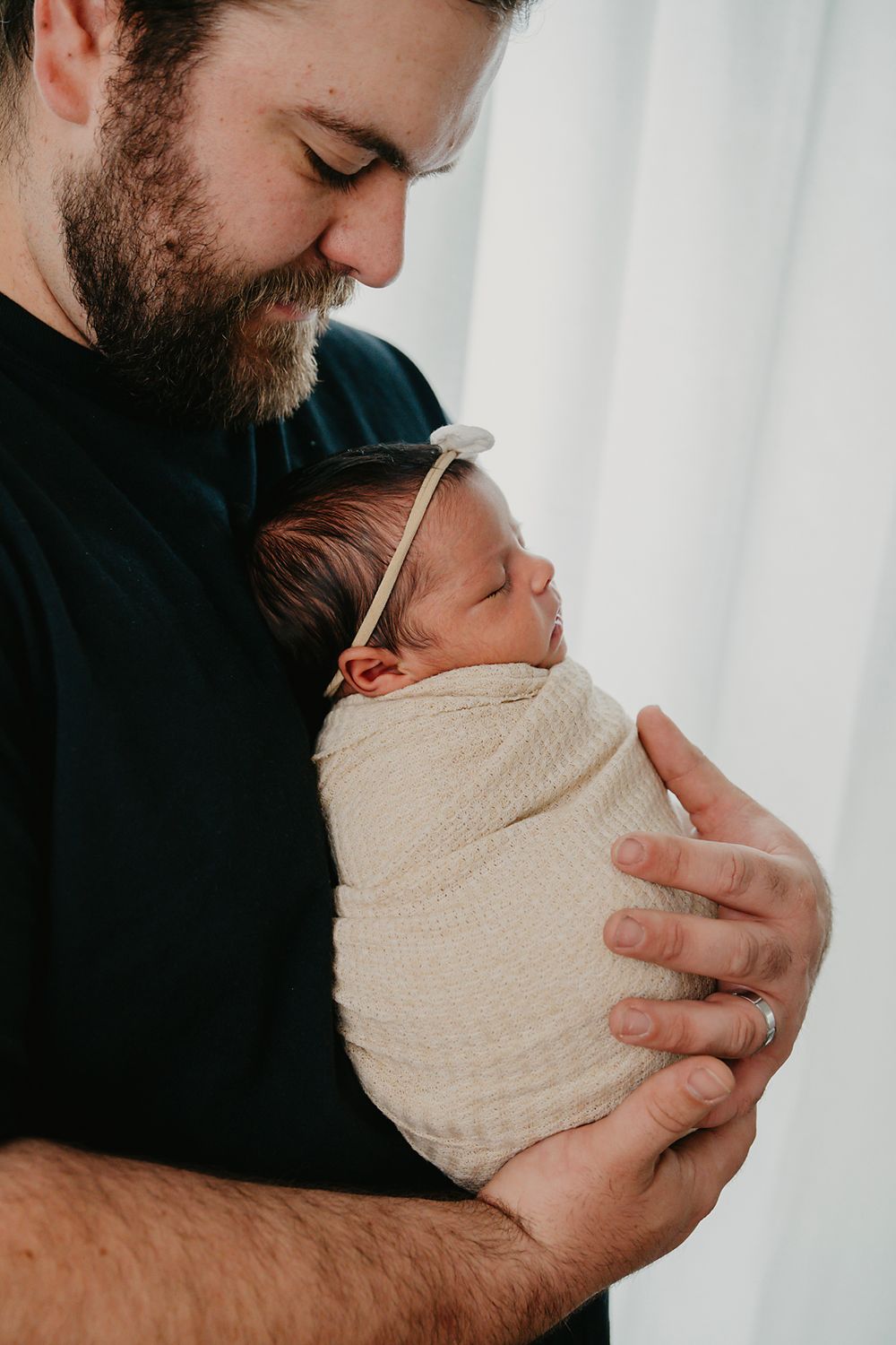 baby, newborn, lifestyle, studio, Michigan, dad with baby