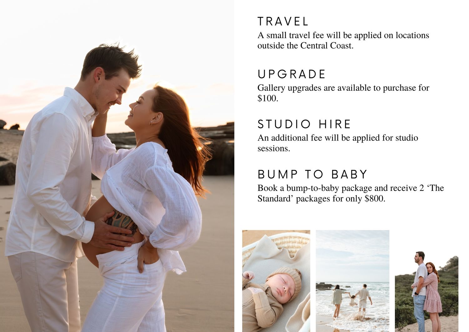 A couple in white clothing embraces at sunset during a romantic photoshoot on the beach.