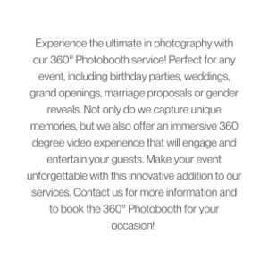 Marketing text describing 360-degree photobooth services for special events and celebrations.