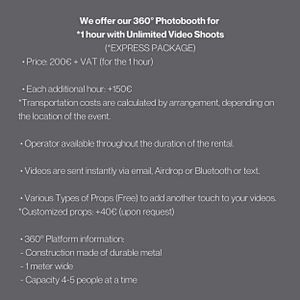 Pricing information for 1-hour express package of 360-degree photobooth service.