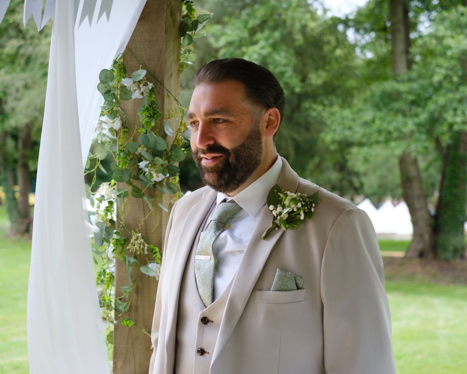 Groom stood at the front of the aisle at The Old Vicarage, Elkesley