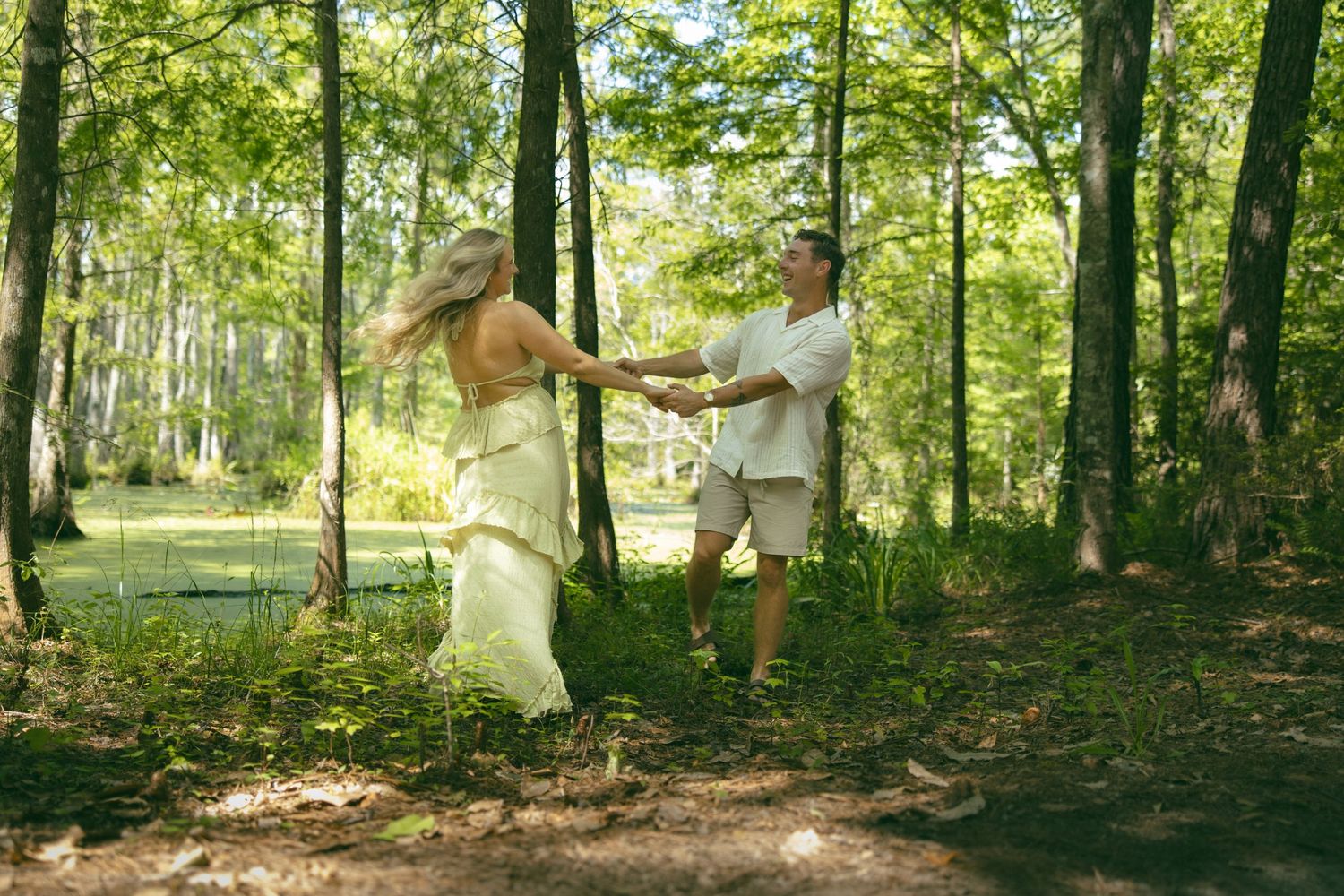 nc sc cypress gardens couples photoshoot engagement session lake romantic moody playful