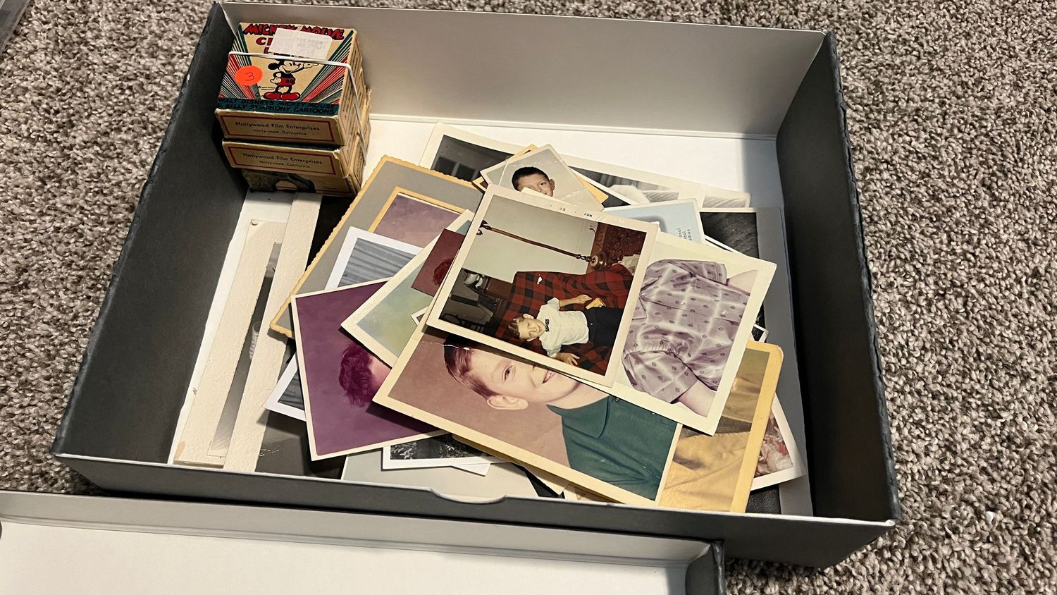 pictures organized in archival box
