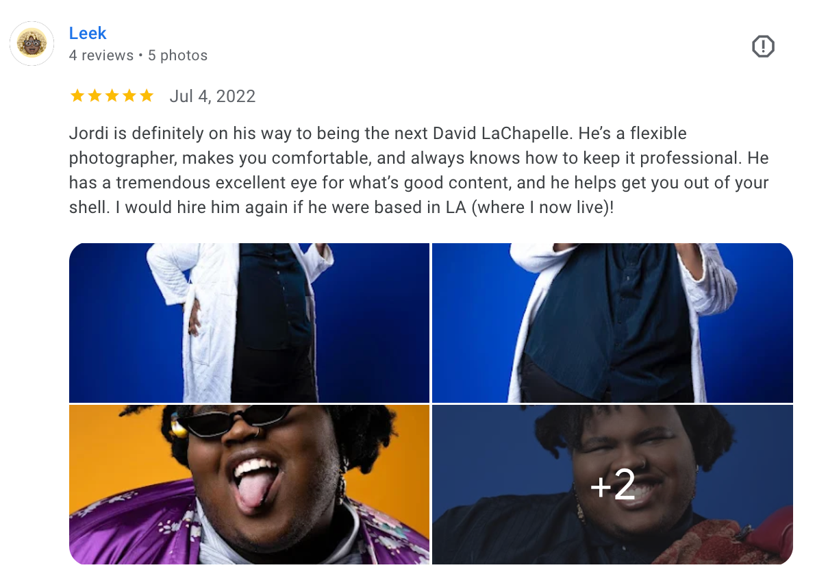 A collection of vibrant portrait photographs against blue and orange backgrounds.