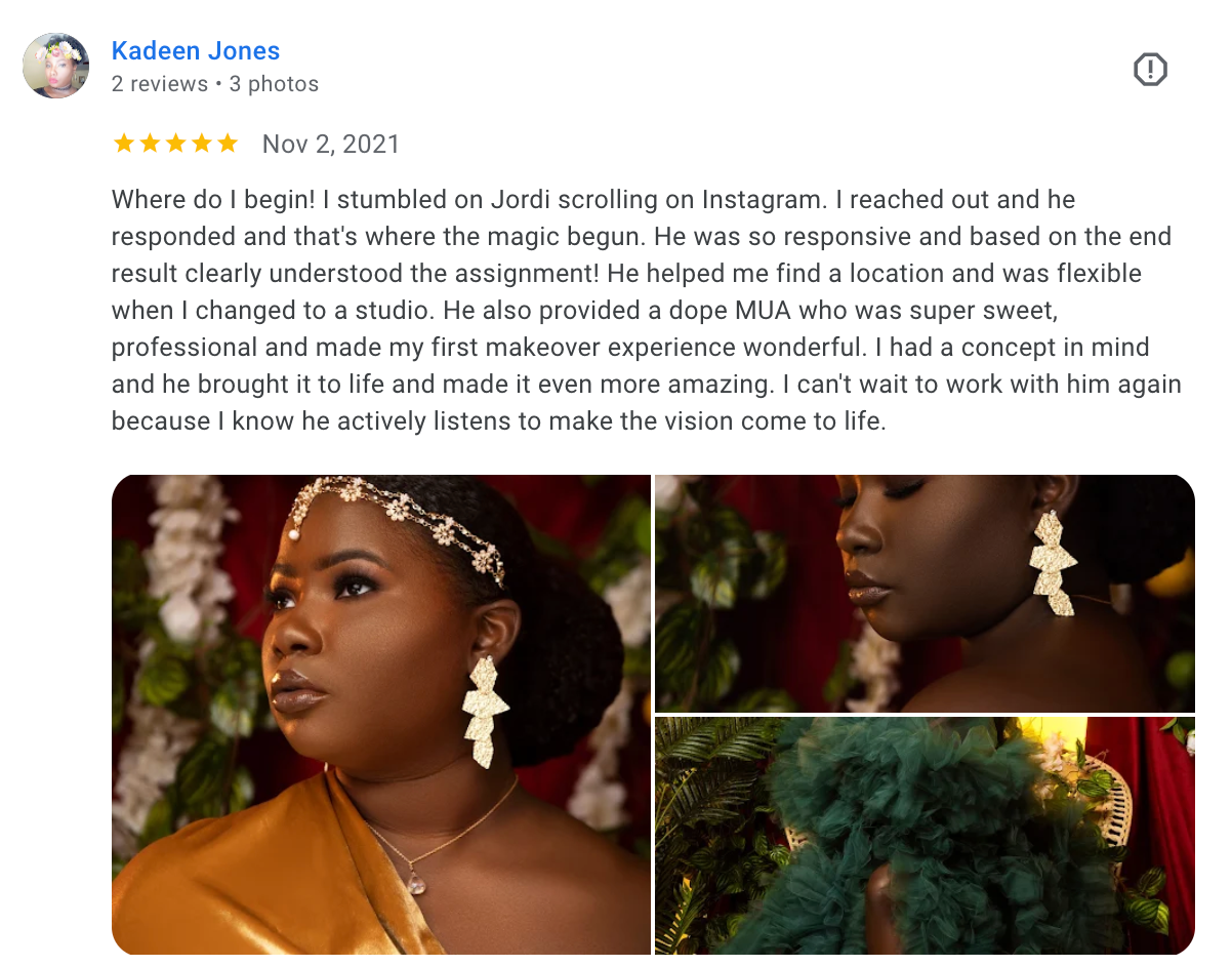 Professional portrait photography showcasing artistic composition with gold tones and earring details.