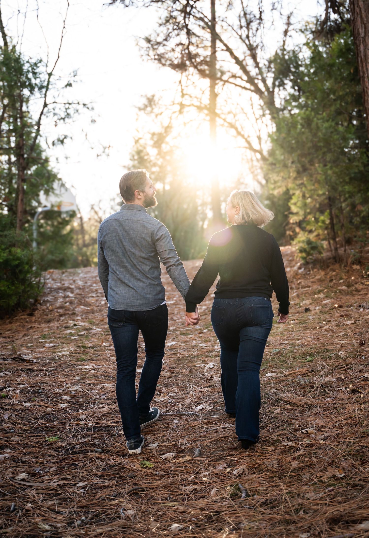 A couple portrait in the woods and forest of Bass Lake, California