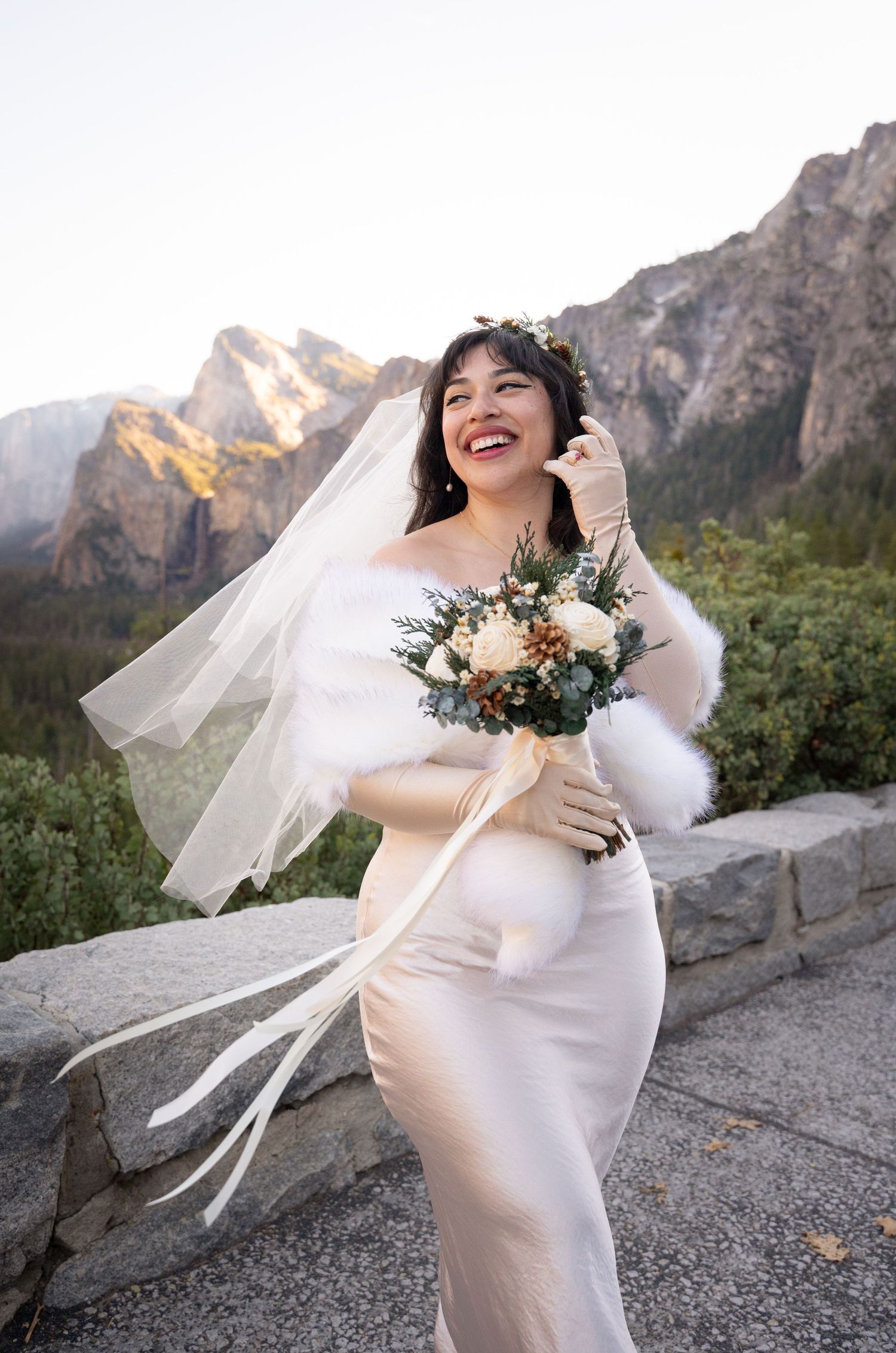 A bride elopement portrait at Tunnelview, Yosemite