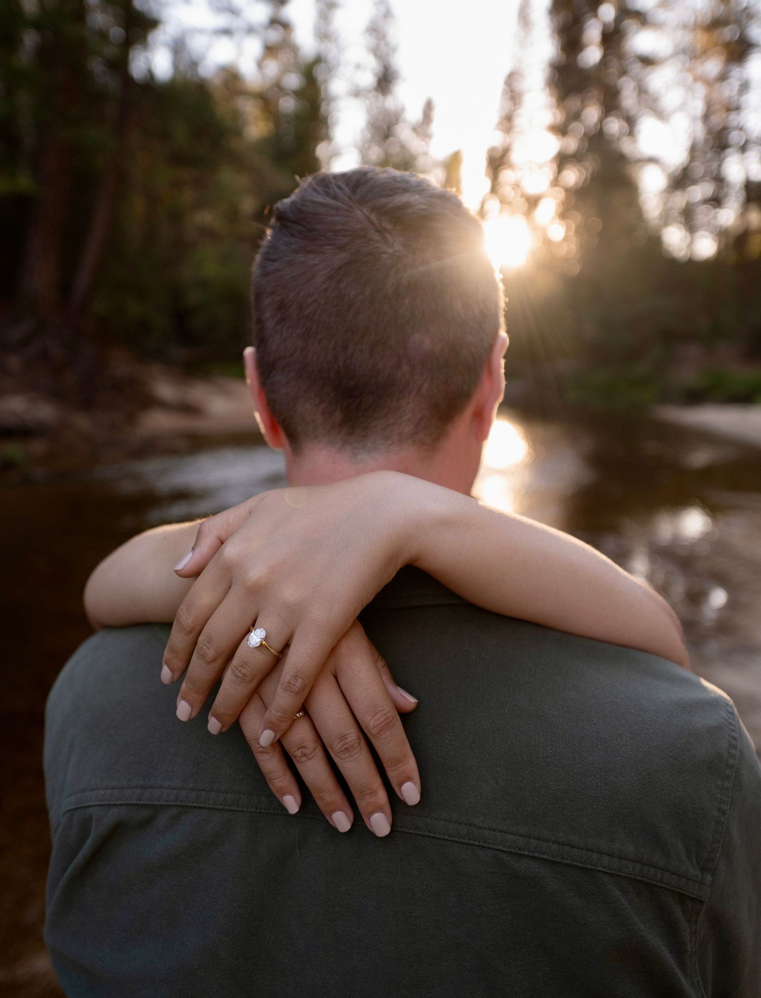 Beautiful backlight and a newly engaged couple