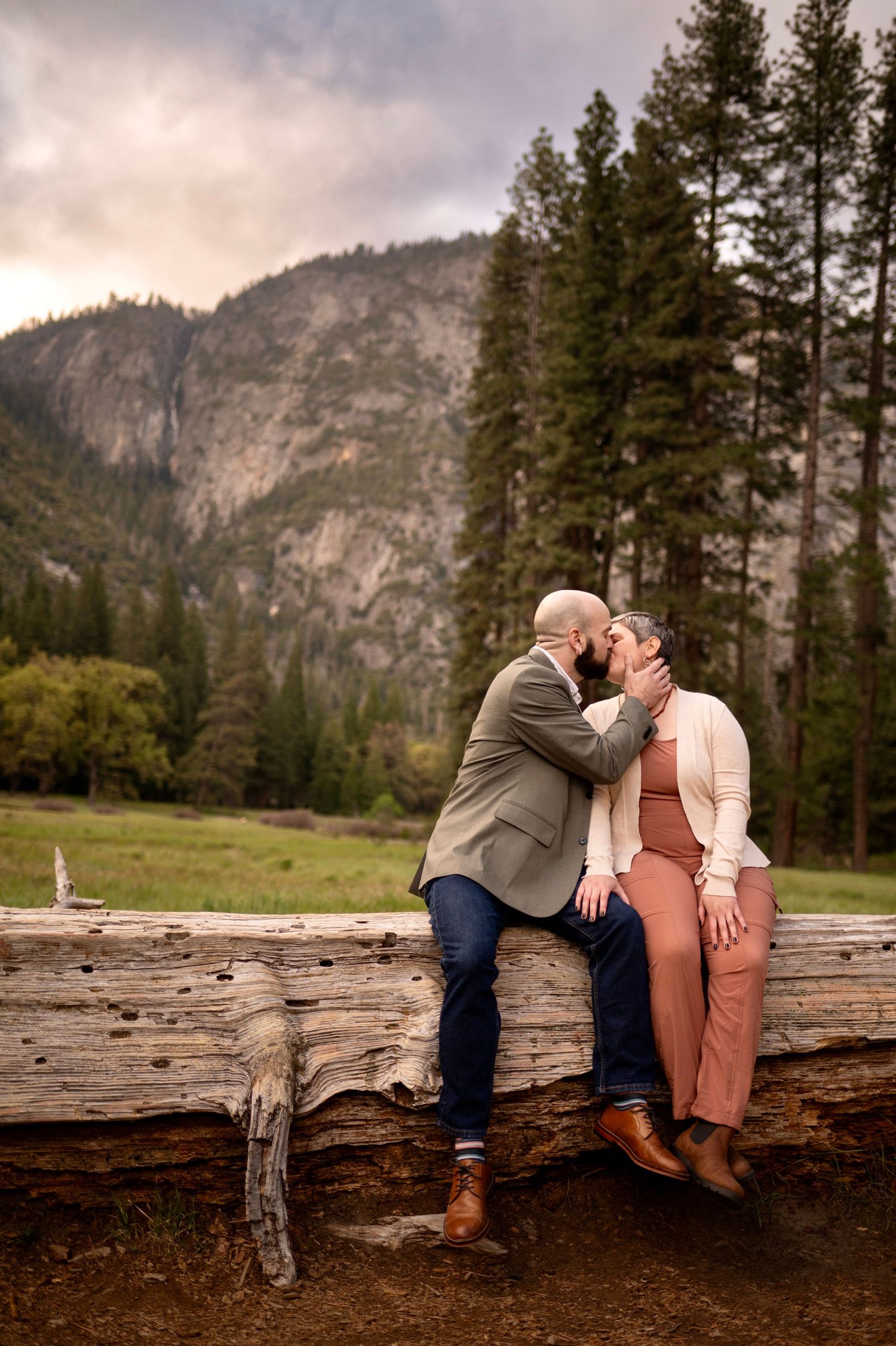 A newly engaged couple at Cook's Meadow, Yosemite