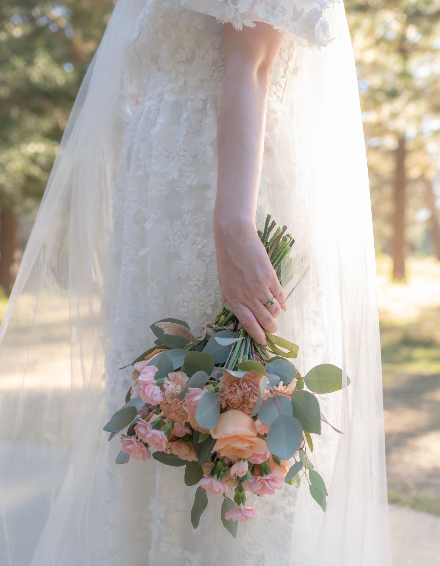 A beautiful bridal detail floral bouquet at their wedding at Yosemite Chapel