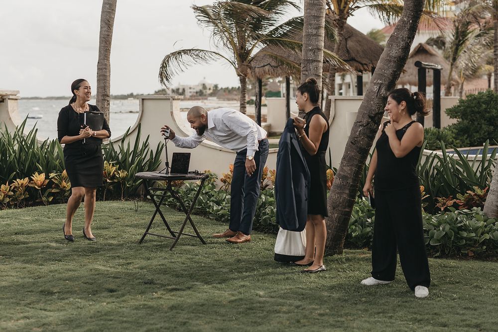 Wedding ceremony with violinist at Villa la Joya Playa del Carmen Riviera Maya elopement photographer.