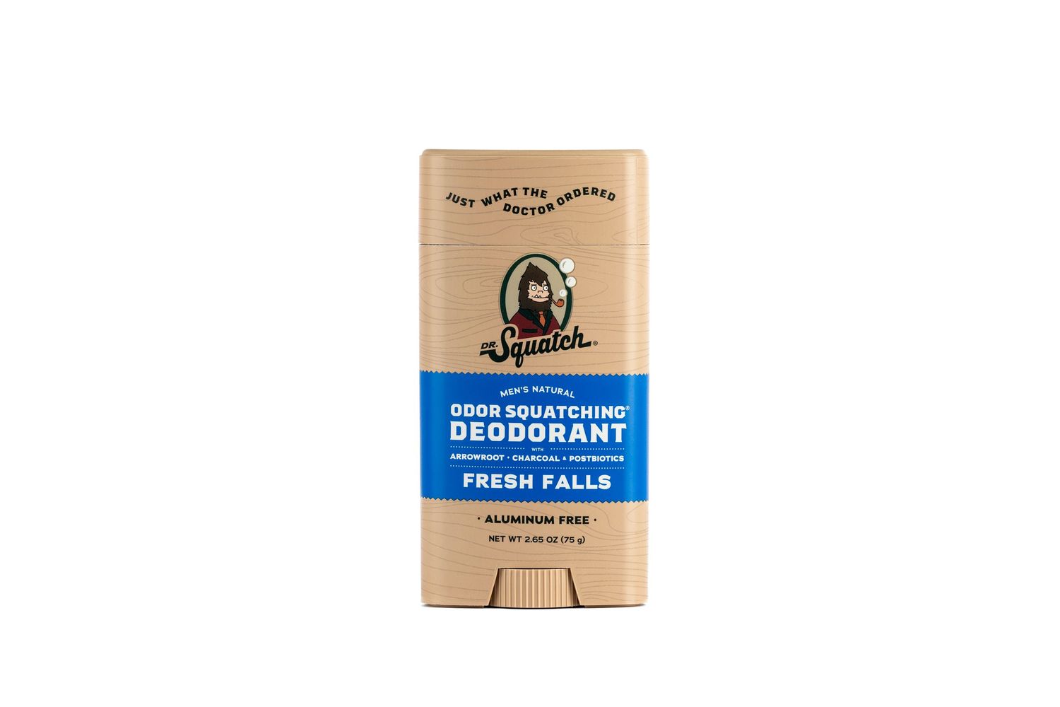 Row of natural deodorant products in kraft paper packaging displayed on a neutral background.