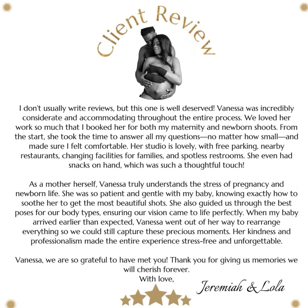 Customer review text with star ratings displayed on a white background discussing pregnancy and accommodation services.