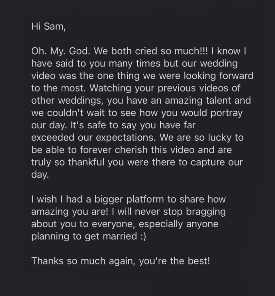 Toowoomba Wedding Videographer - Testimonial