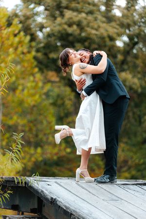 Creative wedding photography sequence showing couple posing on metal rooftop.wedding photography st louis