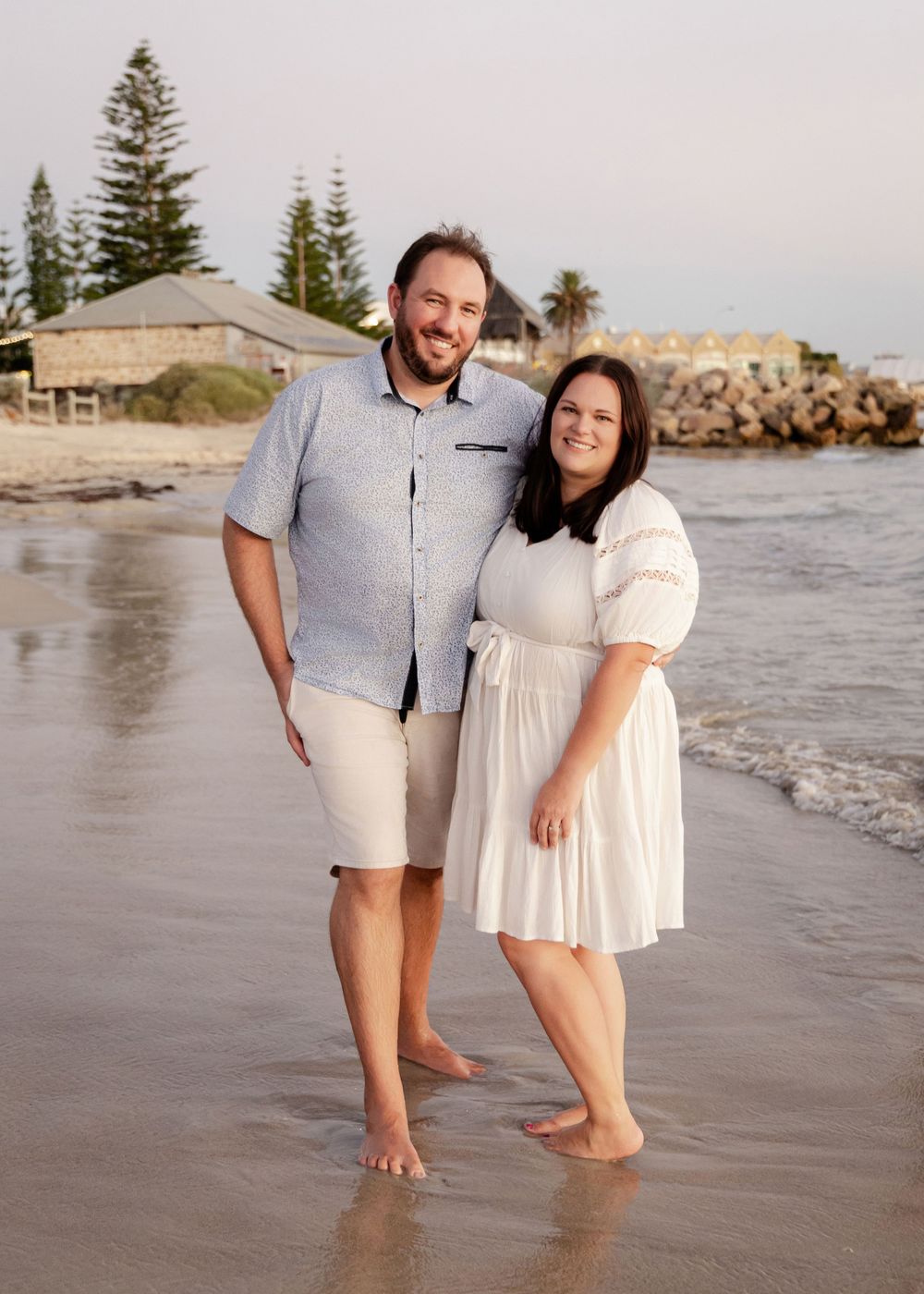 Couple portrait session at sunset on the beach in Fremantle.