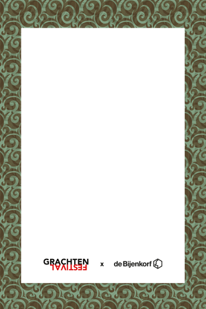 Grachten Festival x de Bijenkorf single photo frame template with ornate green and brown swirl border.